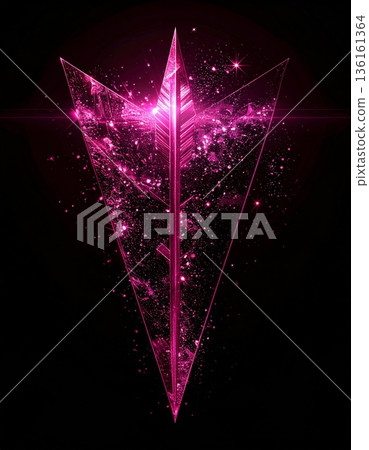 Pink Triangle Bursting with Tiny Lights on Black Background Creating Depth 136161364