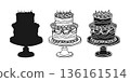 Cake Hand Drawn Doodle Set Festive Cake Wedding Birthday Valentines Day Symbol Party Celebration 136161514
