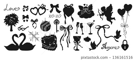 Whimsical Valentine Illustration Set Hand Drawn Coquette Silhouette Girly Romantic Vintage Elements Whimsical Valentine Illustration Set Hand Drawn Coquette Silhouette Girly Romantic Vintage Elements 136161516