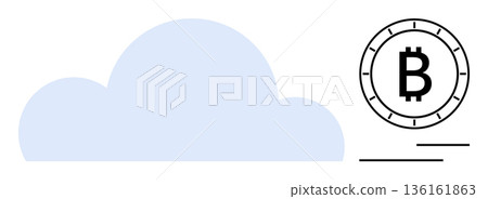 Cryptocurrency, blockchain, cloud computing, digital technology, fintech, decentralized finance. A cloud image alongside a Bitcoin symbol. Cryptocurrency and cloud computing visualization Cryptocurrency, blockchain, cloud computing, digital technology, fintech, decentralized finance. A cloud image alongside a Bitcoin symbol. Cryptocurrency and cloud computing visualization 136161863