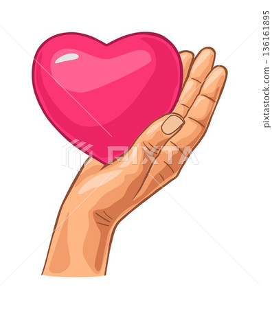 Female hand hold human heart. Vector color illustration Female hand hold human heart. Vector color illustration 136161895