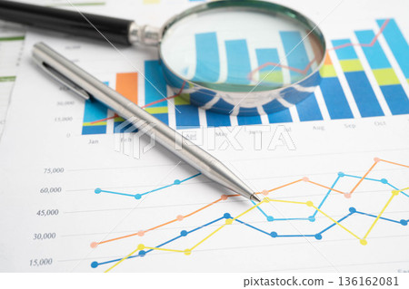 Magnifying glass on charts graphs paper. Financial development, Banking Account, Statistic, Investment Analytic research data economy. Magnifying glass on charts graphs paper. Financial development, Banking Account, Statistic, Investment Analytic research data economy. 136162081
