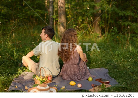 Conventional presentation of fruit placed on vintage wooden platform 136162205