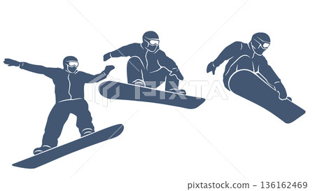 簡潔流暢的輪廓，展現了單板滑雪跳躍的姿態 136162469
