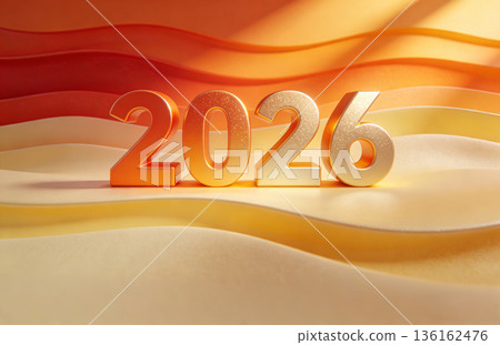 Warm Orange Waves 2026 New Year 3D Visual Poster 136162476