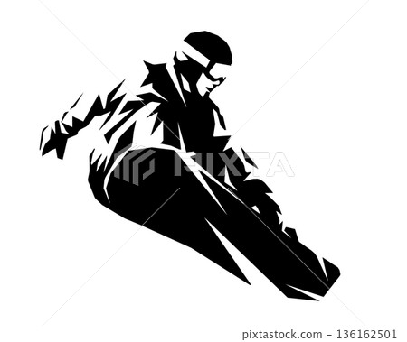 一名男子在單板滑雪板上做跳躍特技的剪影 136162501