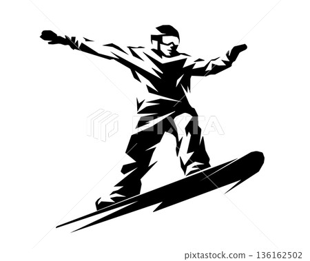 一名男子在單板滑雪板上做跳躍特技的剪影 136162502