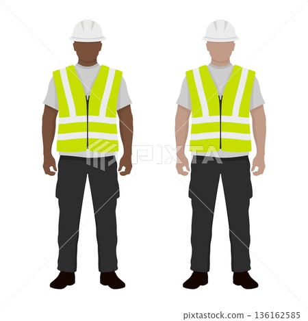 construction worker in a protective vest and helmet without background construction worker in a protective vest and helmet without background 136162585
