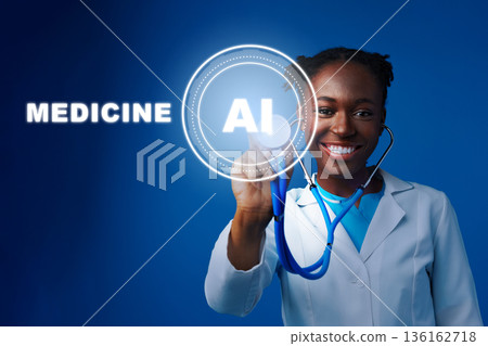 Healthcare professional using artificial intelligence tools for patient care 136162718