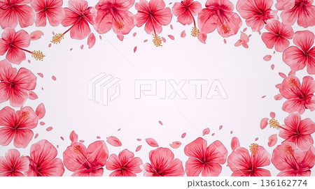 水彩背景素材，描繪了芙蓉花瓣，喚起了我對沖繩之旅的美好回憶。 136162774