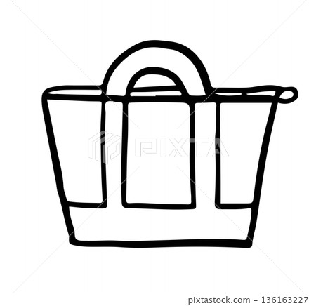 Hand drawn illustration of tote bag outline for office worker, gym, fashion, accessory, online shopping, department store, bag shop, lifestyle, hobby, leisure, commute to work, outfit of the day 136163227