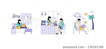 vector, woman, laptop 136163386