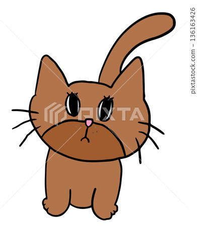 Hand drawn illustrations of sad cat shape for decoration, kitten cartoon, characters, comic, mascot, stickers, tattoo, pet shop, vet, animal, home decor, house, yard, playtime, brooch, mood, feelings 136163426