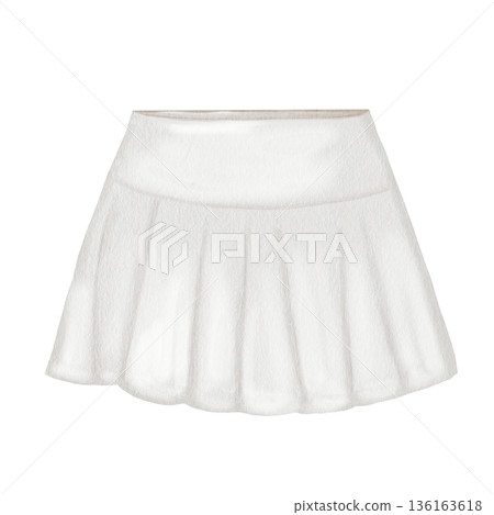 Pleated white skirt illustration. Hand-drawn women's sportswear for tennis, padel, and badminton. Suitable for designing sports and educational brochures and booklets. 136163618