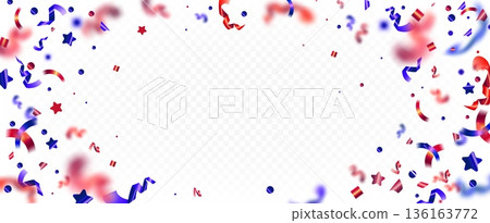 American confetti border with red and blue ribbons American confetti border with red and blue ribbons 136163772