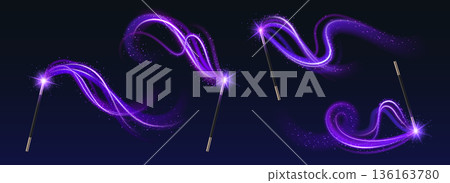 Magic wand with glowing light trail and sparkles Magic wand with glowing light trail and sparkles 136163780