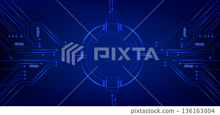 Hi tech circuit board frame with glowing blue lines 136163804