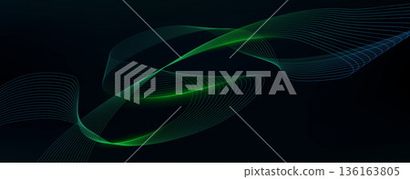 Dynamic green waves flow with neon glowing light 136163805