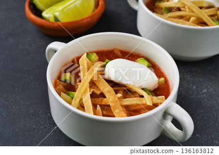 Sopa de Tortilla (Sopa Azteca) (Mexican cuisine) Sopa de Tortilla (Sopa Azteca) (Mexican cuisine) 136163812