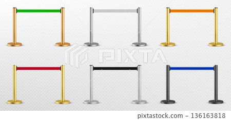 Belt barrier with color rope on metalic poles Belt barrier with color rope on metalic poles 136163818