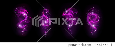 Magic pink light swirls set isolated on black Magic pink light swirls set isolated on black 136163821