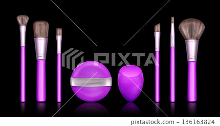 Makeup brush and sponge set isolated on black 136163824