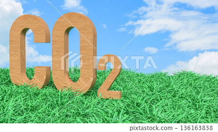 Carbon Dioxide CO2 Emissions Concept in Green Grass Field 3d render. 136163838