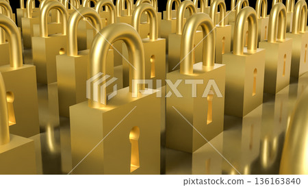 Rows of Golden Padlocks Symbolizing Security and Protection Concept 3d render. 136163840