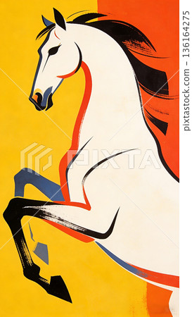 Minimalist Color Block Leaping Horse Modern Abstract Zodiac Horse Art Illustration 136164275