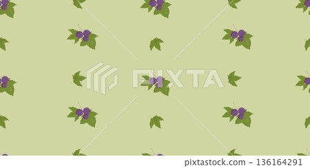 Seamless Pattern with Blackcurrant Berries and Leaves On Green Background. Botanical Wallpaper, Textile Print with Purple Fruit Elements for Food Branding. Vector Horizontal illustration Seamless Pattern with Blackcurrant Berries and Leaves On Green Background. Botanical Wallpaper, Textile Print with Purple Fruit Elements for Food Branding. Vector Horizontal illustration 136164291