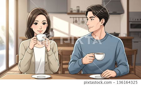 幾對三四十歲的夫妻在咖啡館放鬆 幾對三四十歲的夫妻在咖啡館放鬆 136164325
