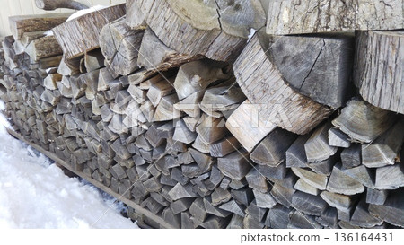 Stacked firewood Stacked firewood 136164431