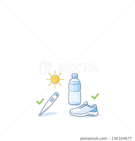 晨間健康習慣（補水和運動）方形白色背景 136164677