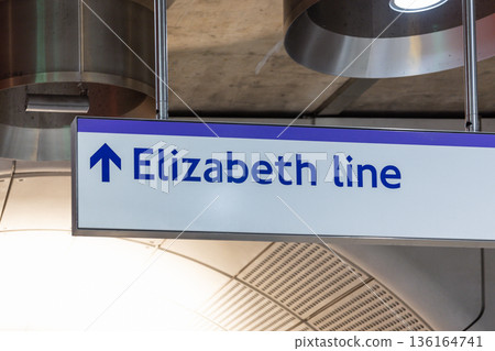 Elizabeth line directional sign at London underground station Elizabeth line directional sign at London underground station 136164741