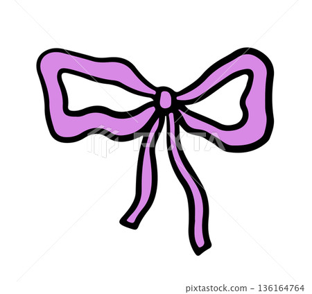 Hand drawn ribbon or bow for decoration, cute patch, brooch, fabric print, breast cancer awareness campaign, logo, icon, sign, symbol, fashion, accessory, women costume, sticker, wedding card, tattoo 136164764