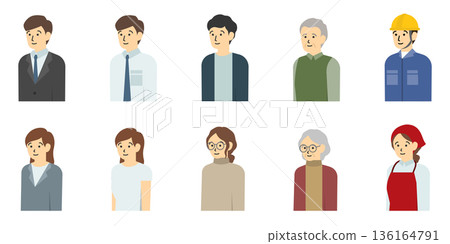 Flat illustration: Male and female upper body set Flat illustration: Male and female upper body set 136164791