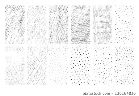 A set of abstract hand-drawn sketches in black ink, including scribbles, lines, dots, and marks, isolated on a white background. Vector illustration of simple doodle-style patterns, graphic elements A set of abstract hand-drawn sketches in black ink, including scribbles, lines, dots, and marks, isolated on a white background. Vector illustration of simple doodle-style patterns, graphic elements 136164836