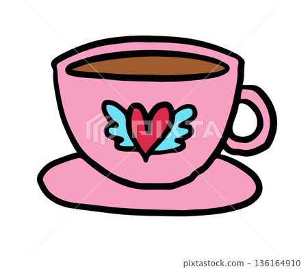 Hand drawn hot coffee in pink cup for cafe, restaurant, drink menu, recipe decoration, sticker, department store, supermarket, mart, beverage, kitchenware, cute patch, office snack, breakfast, lunch Hand drawn hot coffee in pink cup for cafe, restaurant, drink menu, recipe decoration, sticker, department store, supermarket, mart, beverage, kitchenware, cute patch, office snack, breakfast, lunch 136164910