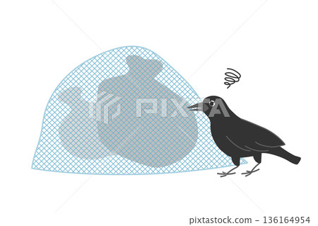 Garbage and crows with a crow-repellent net 136164954