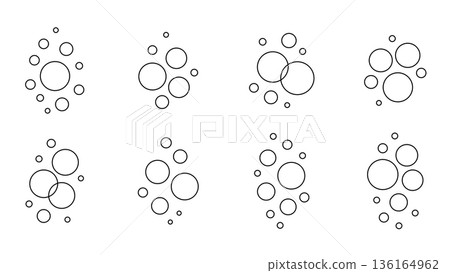 Outline soap bubbles set. Minimal line art bubbles illustration for hygiene, water and cleaning concepts Outline soap bubbles set. Minimal line art bubbles illustration for hygiene, water and cleaning concepts 136164962