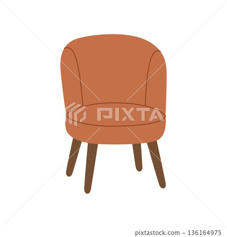 Minimal upholstered chair with wooden legs. Flat vector modern furniture illustration Minimal upholstered chair with wooden legs. Flat vector modern furniture illustration 136164975