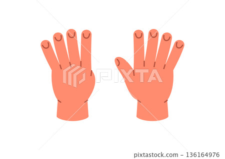 Hands showing number 9 using five fingers and four. Flat vector cartoon hand gesture for number learning in early education 136164976