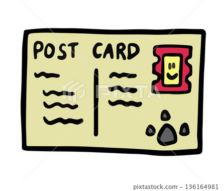 Hand drawn post card with stamp illustration for trip, travel, vacation, souvenir shop, paper, department store, grocery shopping, online shopping, supermarket, gift, decoration, sticker, cute patch 136164981