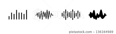 Sound waves and frequencies vector icons. Solid and outlined waveform for tech and audio design. Sound waves and frequencies vector icons. Solid and outlined waveform for tech and audio design. 136164989