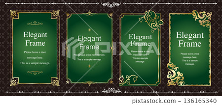 Luxury and elegant frame set, decorative borders, ornaments, elegant details, gold, green Luxury and elegant frame set, decorative borders, ornaments, elegant details, gold, green 136165340