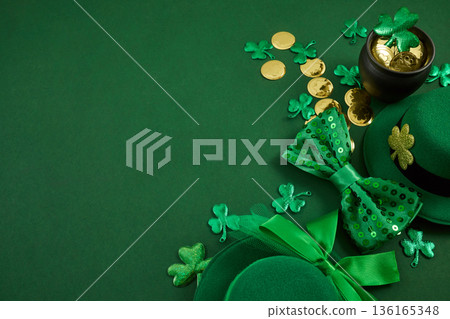 St. Patrick's day items on green background St. Patrick's day items on green background 136165348
