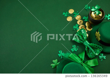 St. Patrick's day celebration with green hat and gold coins St. Patrick's day celebration with green hat and gold coins 136165349