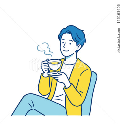 Illustration of a man taking a break with coffee 136165406