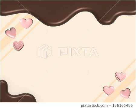 滴落的巧克力和心形背景 136165496