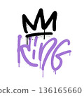Urban graffiti King word sprayed with crown isolated on transparent background. Sprayed King font graffiti with realistic leaks and drops. Grunge vector illustration eps 10 136165660